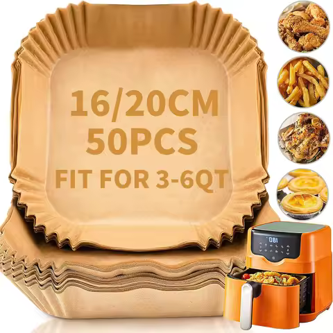 50pcs Air Fryer Liners Square Round Parchment Disposable Paper Liner for 3-6Qt Air Fryer Roasting No