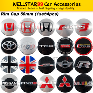 1set/4pcs Stickers 56mm Sport Rim Wheel Cap Sticker Logo Emblem