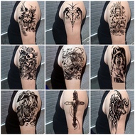 Tattoo Decal Arm Waterproof Men Women Simulation Long-Lasting Big Arm Totem Wolf-Headed Dragon Skull Supreme Treasure Tattoo Sticker
