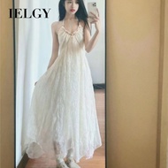 Ielgy Halterneck Đầm voan kỳ nghỉ bên bờ biển váy hở lưng Chân Váy Dài mai cao cấp