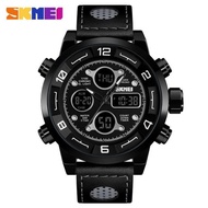 Watch Factory - Jam Tangan Pria SKMEI AD 1371 Dual Time Leather Analog Digital Original
