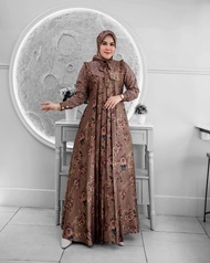 gamis motif terbaru armany brown set hijab mix tile kotak//dress motif bunga set jilbab segi empat