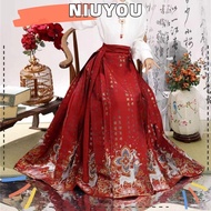 NIUYOU  Chinese Hanfu Skirt, Chinese Tailoring Weaving Gold/silver Craft Improved Hanfu Skirt, Poetry, Fairy, Deer Pattern Waist Design Ming Dynasty Hanfu Skirt Woman's