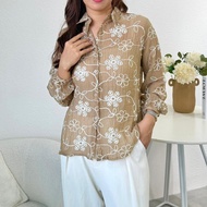 Elysia Blouse Floral Embroidery Crepe Loose Fit Long SleeveWanita E.273