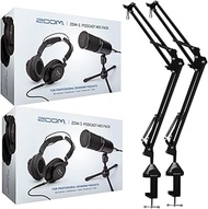 Zoom ZDM-1 2-Person Podcast Mic Pack Kit with Headphones, Mic Cables, and Boom Arms and 2 Boom Arm B