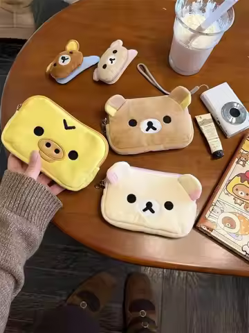 San-X Rilakkuma Plush Pouch: Soft Bear Makeup Bag & Pen Case – Cute Vanity Organizer & Kawaii Access