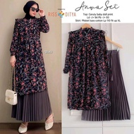 MUMU - ANWA SET Setelan Rok Plisket dan Tunik Ceruty Bunga Bunga Jumbo Bisa COD Anwa Set by FASHION 