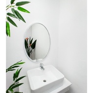 Oval mirror with white powder-coated iron frame, size 50x70 cm, TT-055