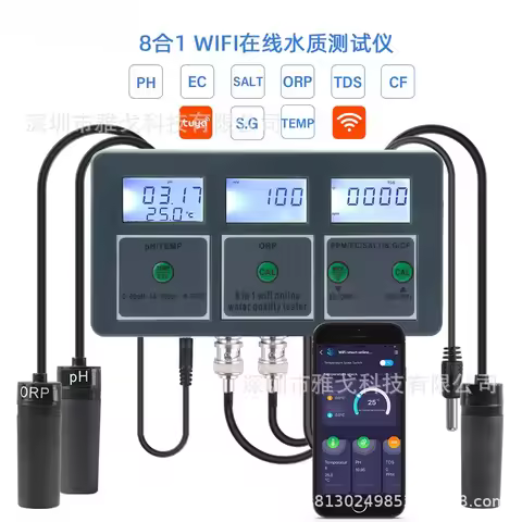 PH-W218EU WiFi 8-in-1 Online Water Quality Tester PH CF ORP Salinity Seawater Fish Tank Water Tester