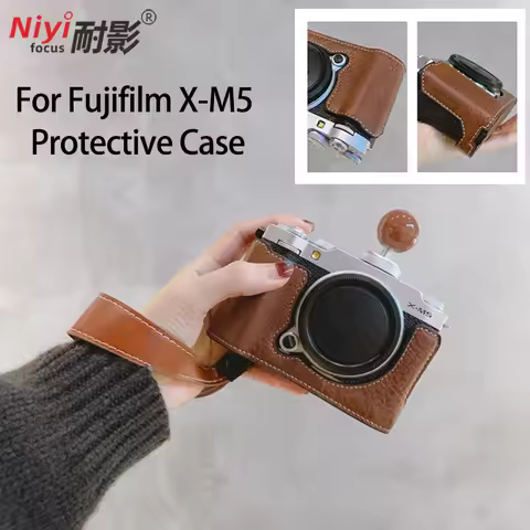 Camera Case for Fujifilm X-M5 Retro Leather Camera Bag Half Base Body Case Fuji XM5 Wrist Strap Anti
