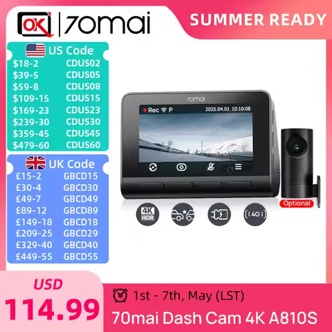 70mai 4K Dash Cam A810S Motion Detection Car DVR With GPS ADAS STARVIS2 HDR Dual Channel Vision 24 H