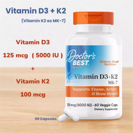 ✅พร้อมส่ง วิตามิน D3+K2 MK-7 Doctors Best Vitamin D3 + K2 MK-7 5000 IU 60 Veggie Capsules