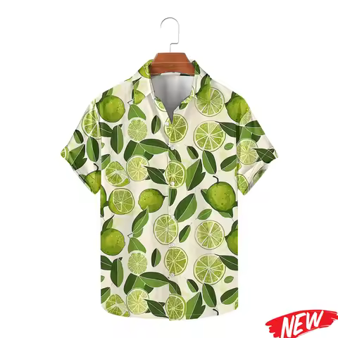 Fashion Fruit lemon Graphic Hawaiian Shirt For Men 2026 Spring Summer Lapel Aloha Shirts Street Shor