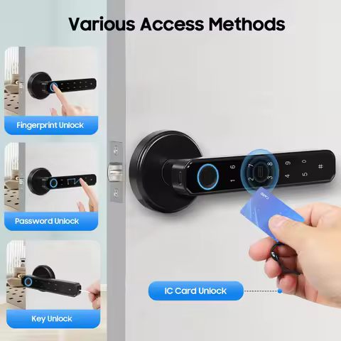 Smart Door Handle Lock Fingerprint/Password/IC Card /Key Unlock 0.2s Unlocking Type-C Emergency Powe