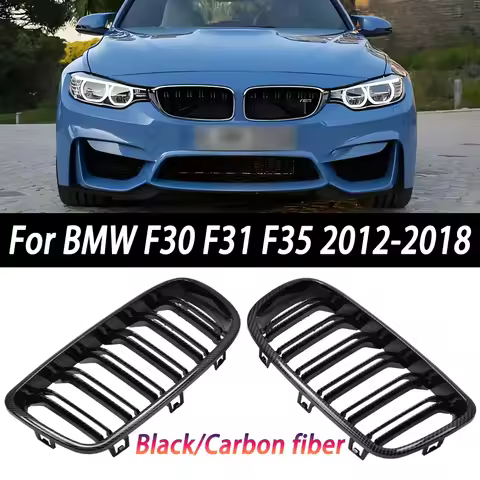 Top For BMW 3 Series F30 F31 F35 330d 328i 335i 320d 340i Accessories Front Grillz Black Carbon Fibe