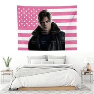 R-Resident Evil Leon S. Kennedy Pink USA Flag Tapestry Video Game Character Wall Hanging large tapes