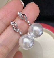 Gorgeous AAAAA Japanese Akoya Round 10-11mm White Pearl Earrings 925s. 9-10mm