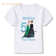 Happy Birthday Girl t-shirt Anna Elsa Princess Cartoon Frozen T Shirt Girls clothing Tops 2 3 4 5 6 