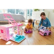 Barbie 3-in-1 DreamCamper Vehicle, Approved 3-ft, Transforming Camper with Pool, Truck, Boat and 60 