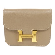 HERMES Evercolor皮革Constance Slim Wallet金扣錢包Etoupe