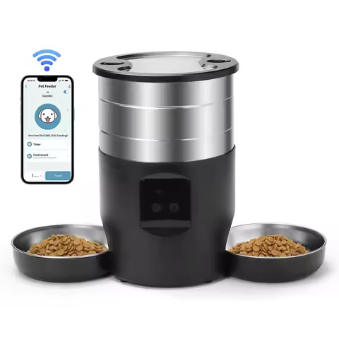 4.5L Ifi version pet feeder intelligent food dispenser with dual bowls, used for cat and dog dry goo