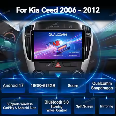 Android 17 Car Radio For Kia Ceed ED 2006 - 2012 Qualcomm 4G WIFI BT Head Unit QLED Multimedia Video