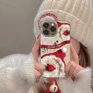 Big Red Nose Santa Apple 16 Phone Case Apple 16plus Acrylic Cartoon Apple 14 Feather Yarn Apple