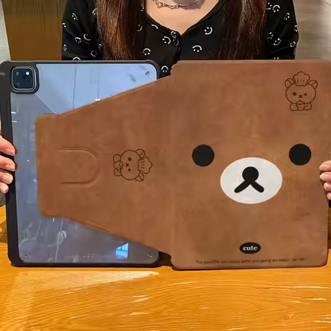 Cute Rilakkuma Emoji Apply iPadPro2024 Case Air6/5/4/3 Rotary 7/8/9 Acrylic