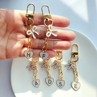 1PC White Bow and Heart Letter Keychain 26 A-Z Accessory Metal Keyrings