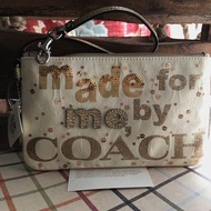 全新真品 Coach 43776 金色亮片字母帆布手拿包