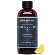 Cod Liver Oil Liquid Organic Lemon Flavor (8 Oz) 1,000 mg Omega + Vitamin A, E & D3 - Supports Immun