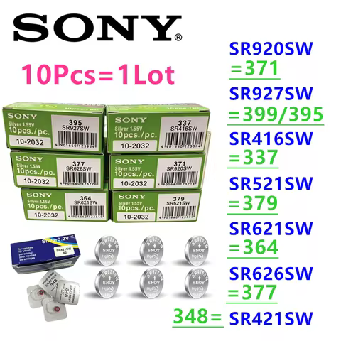 10Pcs Original Sony 371 SR920SW 377 SR626SW 337 SR416SW 364 SR621SW 379 SR521SW 395 399 SR927SW 348 