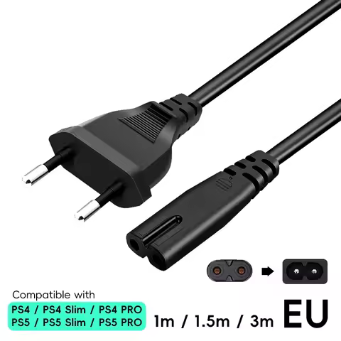 EU/US Power Supply Cable for PS5 PS4 Xbox Speaker Monitor 2-Prong AC Power Supply Cable Extension Co