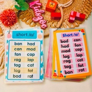 2 letter words and CVC word family vocabulary Cards short vowels long vowels blends and digraphs
