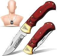 Hundex 3.25" Folding Pocket Knife, 420HC Blade, Pakka Wood Handle, Brass Lord of the Rings Symbol, E