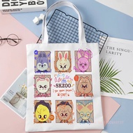 【In stock】Cute Tote Bag Stray Kids SKZOO Kpop Linen Fabric Shoulder Shopper Bags For Women Eco Foldable Reusable Shopping Bags New Style
