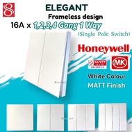 【SG SELLER】MK Honeywell Elegant frameless series 16A /20A x 1 , 2 , 3 , 4 Gang 1 way electrical swit