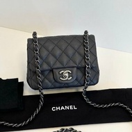近新品 香奈兒/Chanel CF方胖子 荔枝皮 黑色銀扣鏈條包