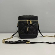 YSL聖羅蘭 黑金魚子醬皮化妝包盒子包 斜背包 肩背包