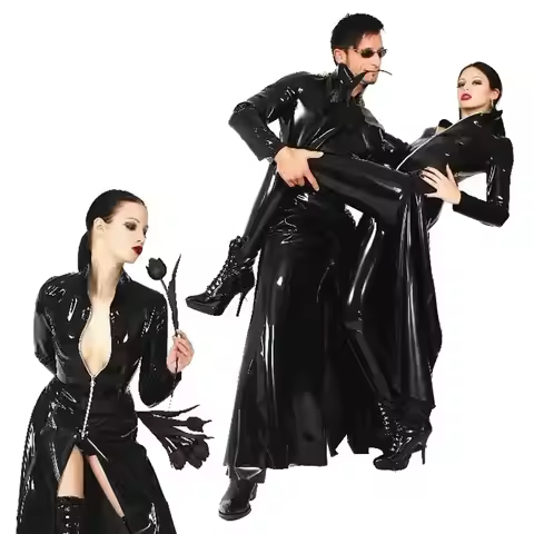 Black Latex Catsuit PVC Leather Catsuit The Matrix Costume Gay Latex Costume Stretchable Spandex Pat