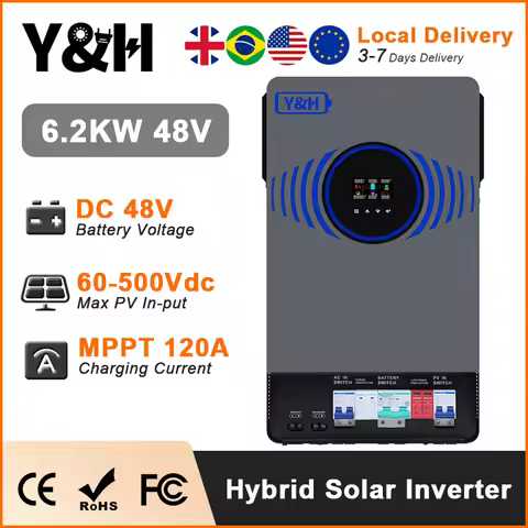 Y&H 6.2KW 4.2KW Hybrid Solar Inverter with Air Switch Lightning Protection 48V 24V to 220V MPPT 120A