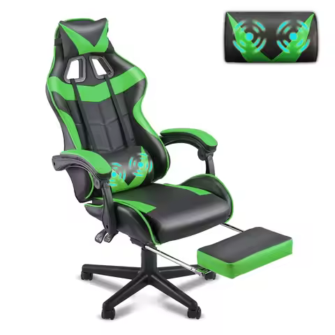 Green Gaming Chair with Footrest,Racing Gaming Chair,Computer Gamer Chair,Ergonomic Game Chair with