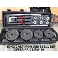 50KG Chrome Cast Iron Dumbbell And Barbell Combo Set Gym Workout Bench Press Iron Dumbbell