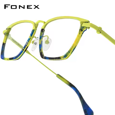 FONEX Acetate Titanium Glasses Frame Men New Brand Design Square Eyeglasses Women Spectacles High Qu