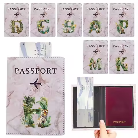 Jungle Tiger Letter Passport Cover Credit Card Passport Holder Women PU Leather Business Storage Pou