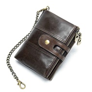 Customized Men Wallets Name Engraving Anti-theft Chain Zipper Male Purse 100 Genuine Leather Vintage