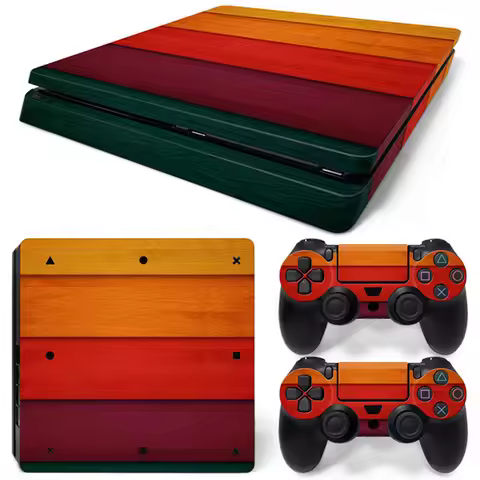 Wood design for PS4 slim Skin Designer Decal for PS4 SLIM System plus Two Decals for PS4 Controller 