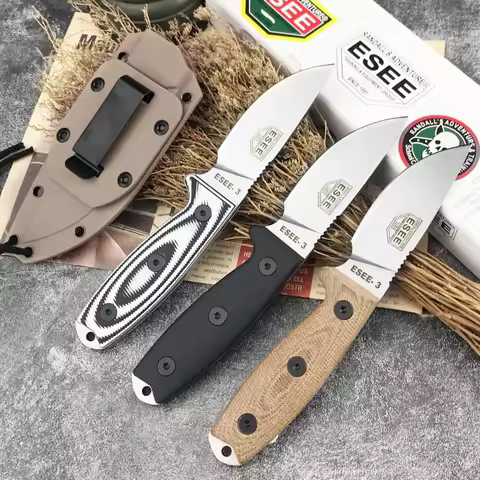 ESEE-3 Tactical Fixed Blade Knife Sharp 9Cr18Mov Blade G10 Handle Outdoor Hunting Cutting Knife EDC 