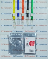 Paket ID Card Case Zipper 6,5x9CM + Tali Impor Kait Karet 1CM Isi (10 