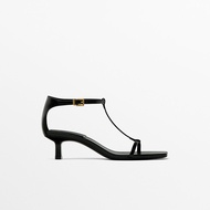 Massimo Dutti New style Md High Heel Sandals 2025 Summer New Leather One-word Belt Medium Heel Thin 